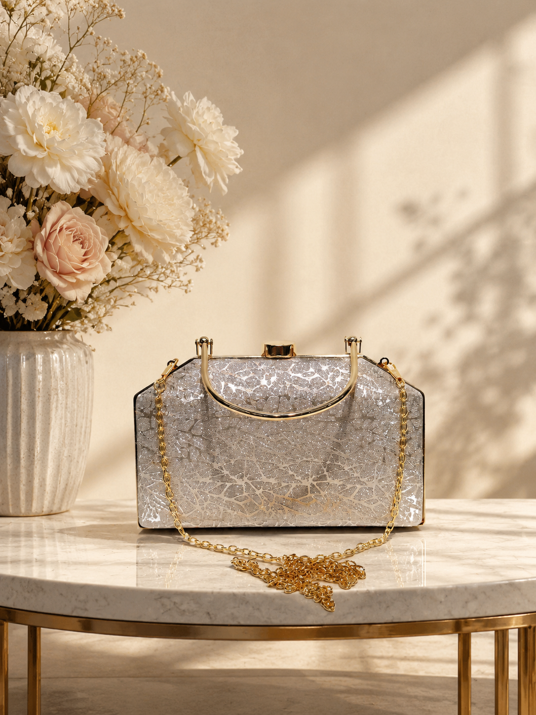 Desenli Işıltılı Portföy El Çantası - Abiye Clutch