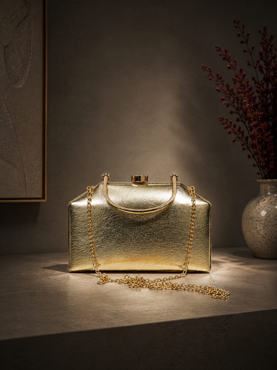 Düz Parlak Portföy El Çantası - Abiye Clutch