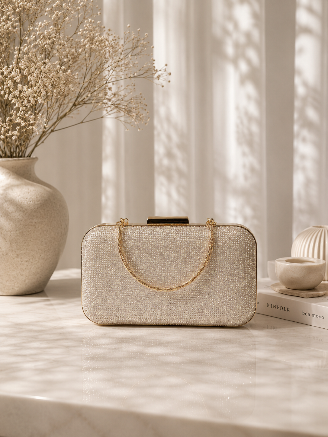 Taşlı Parıltılı Portföy El Çantası - Abiye Clutch