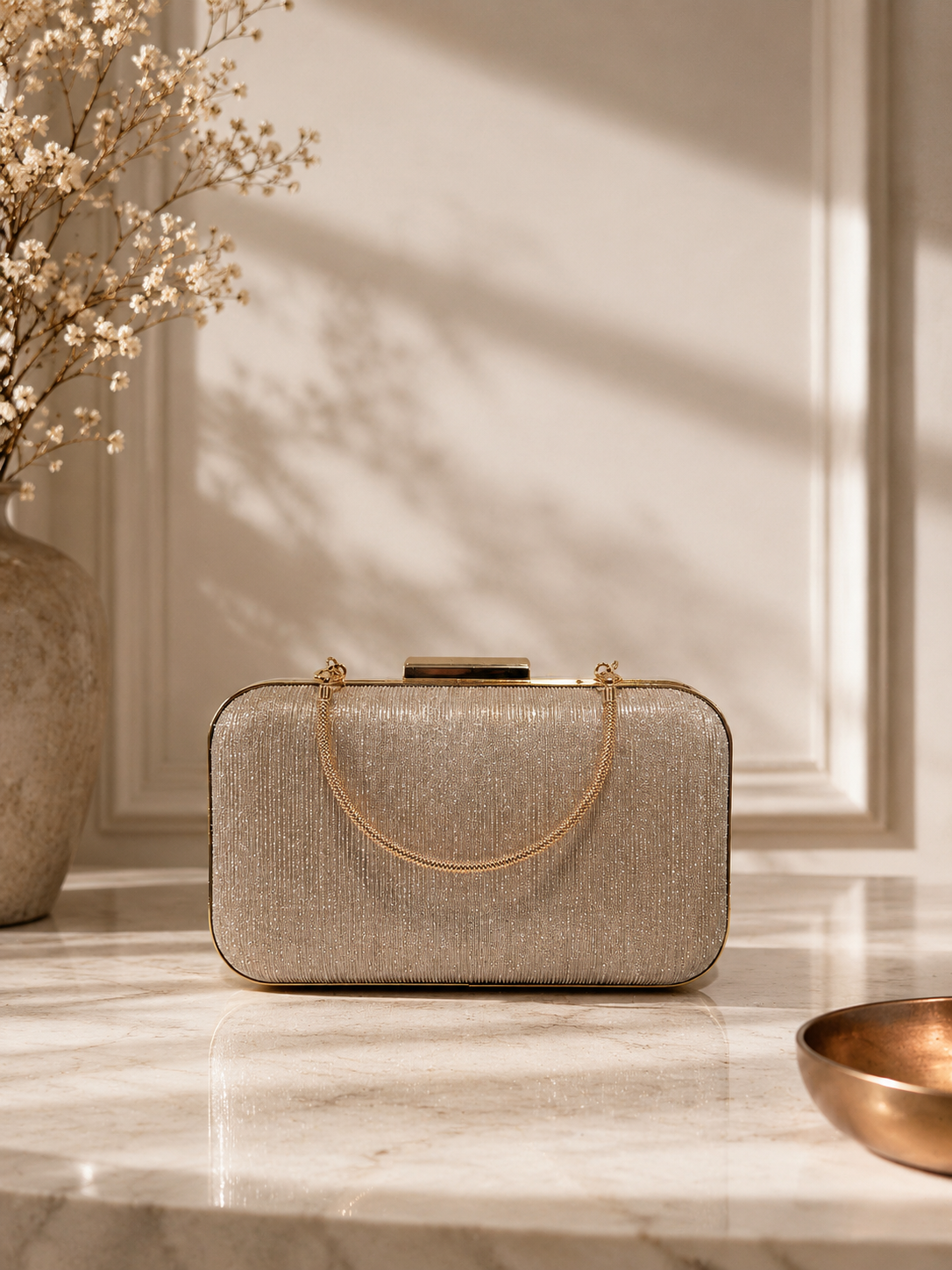 Çizgili Parıltılı Portföy El Çantası - Abiye Clutch