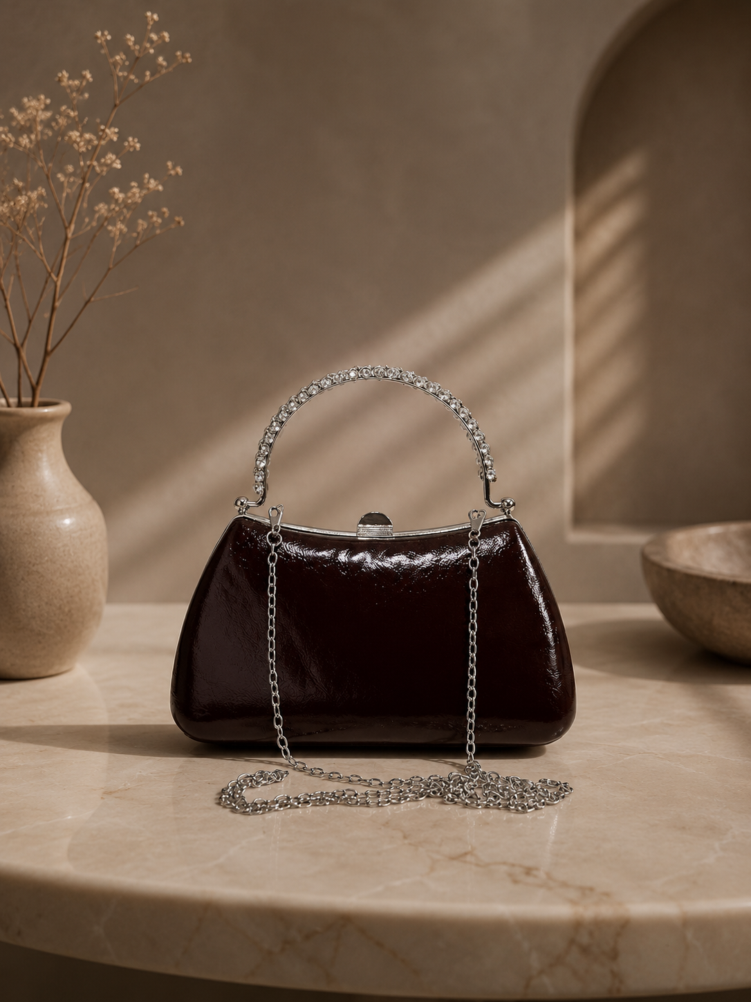 Düz Parlak Portföy El Çantası - Abiye Clutch