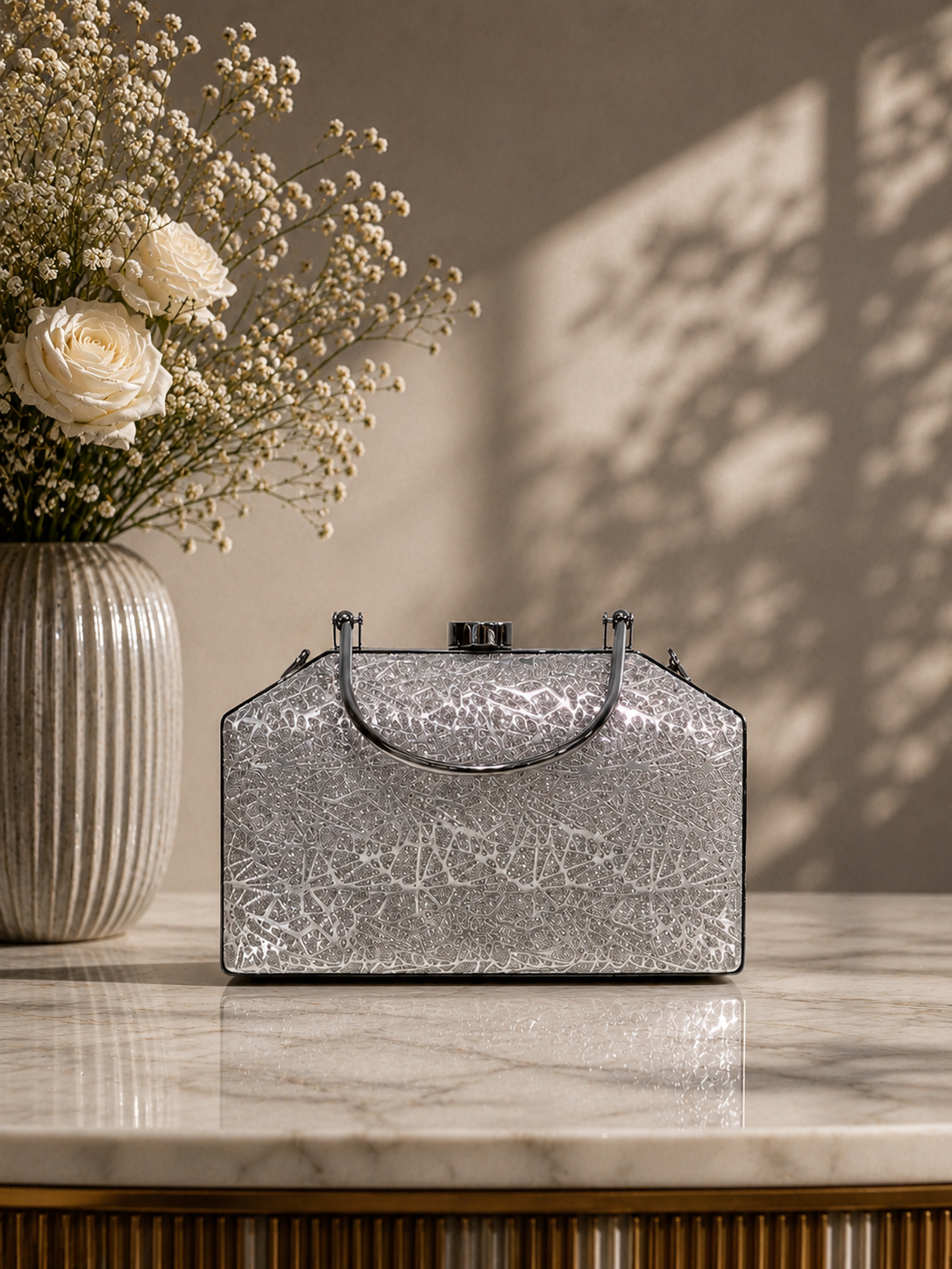 Desenli Işıltılı Portföy El Çantası - Abiye Clutch