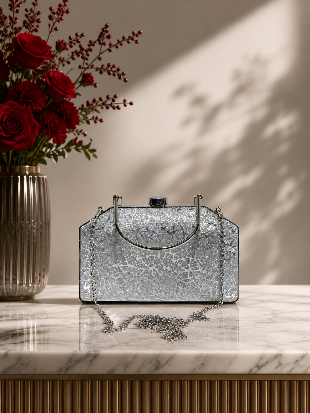 Desenli Işıltılı Portföy El Çantası - Abiye Clutch