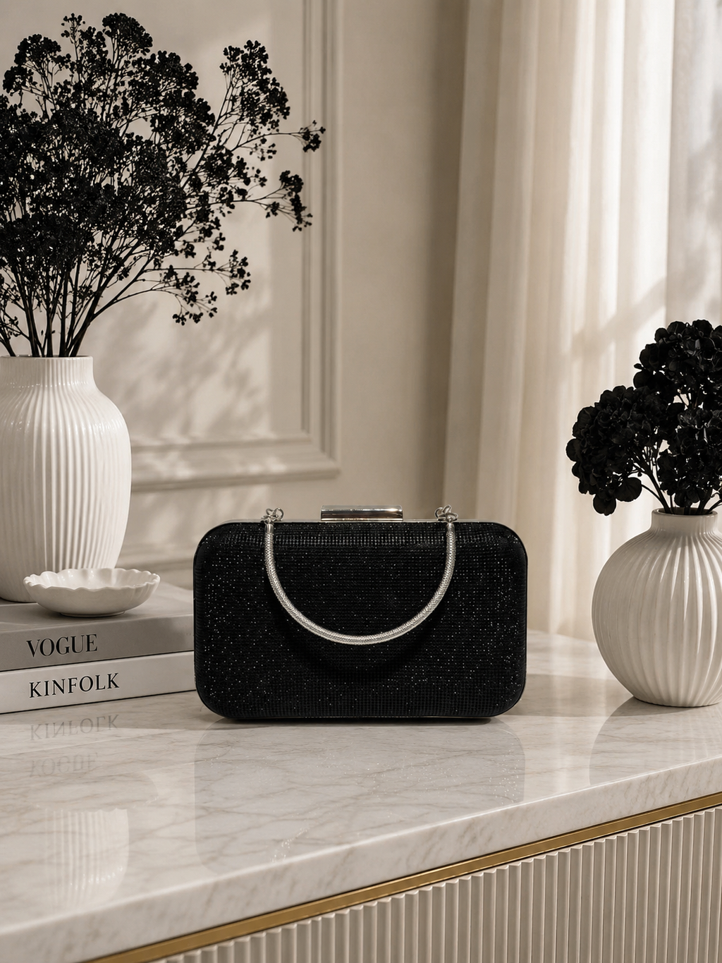 Taşlı Parıltılı Portföy El Çantası - Abiye Clutch