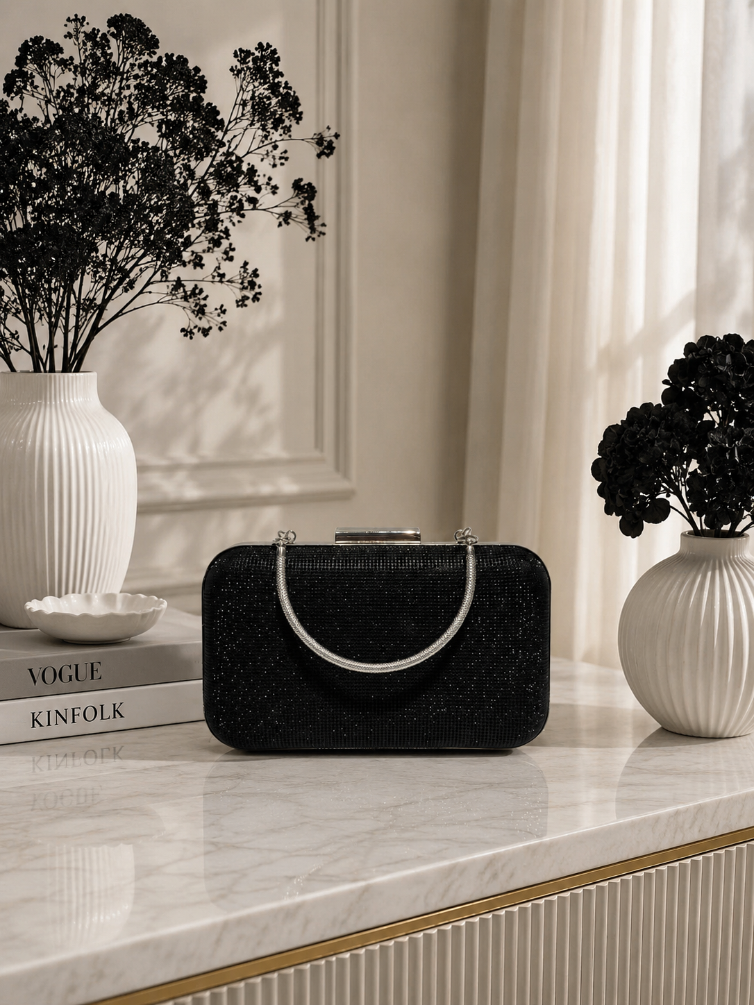 Taşlı Parıltılı Portföy El Çantası - Abiye Clutch