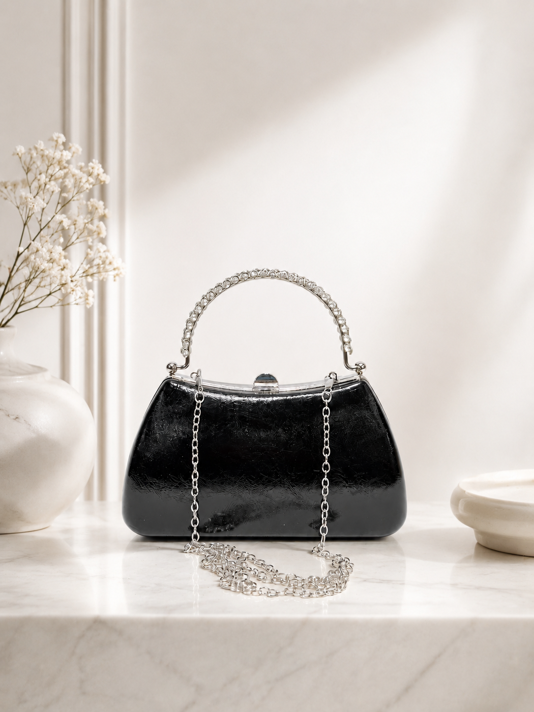 Düz Parlak Portföy El Çantası - Abiye Clutch