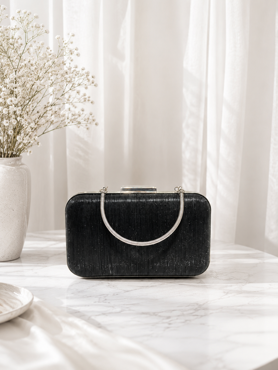 Çizgili Parıltılı Portföy El Çantası - Abiye Clutch