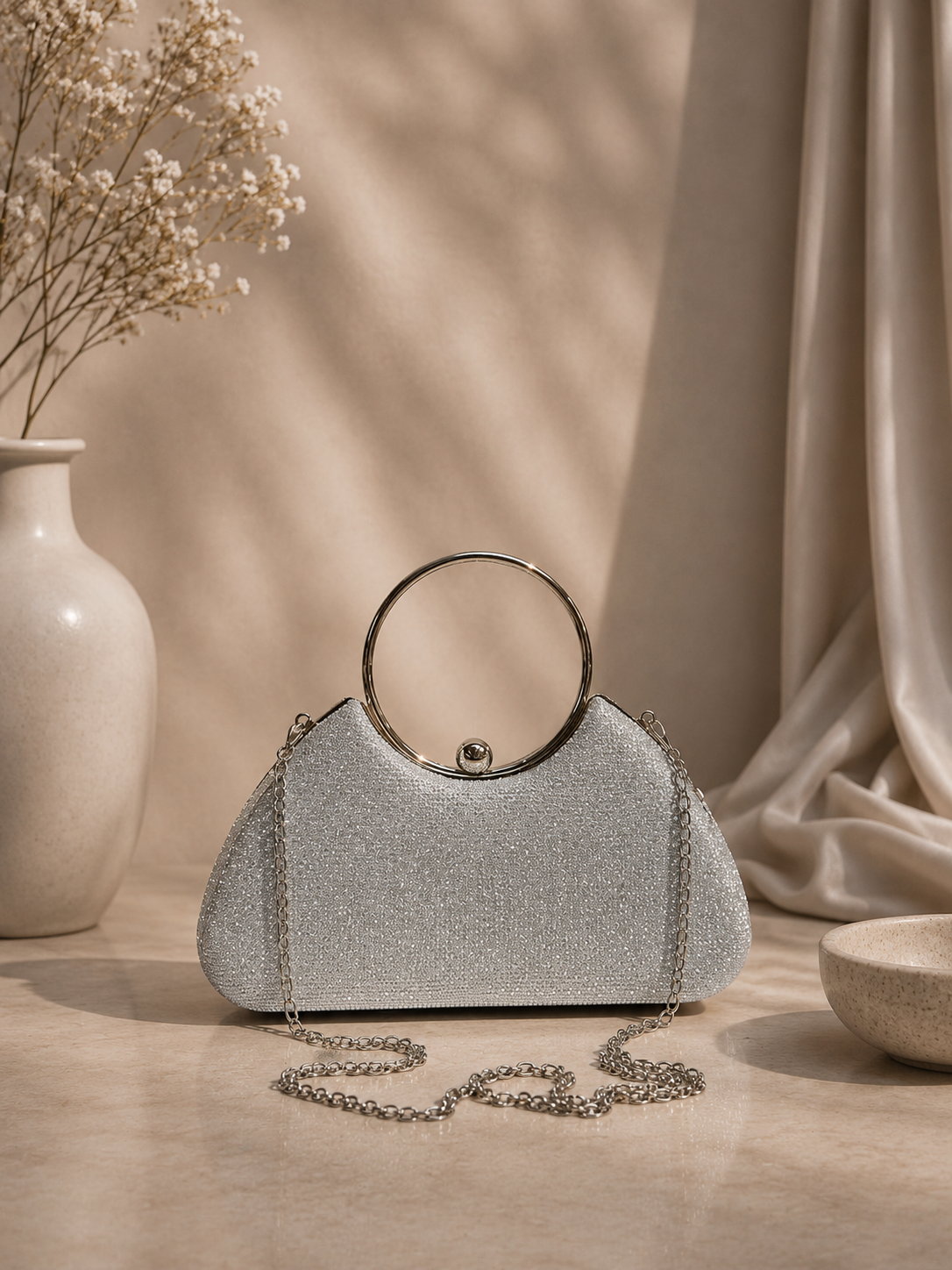 Taşlı Parıltılı Portföy El Çantası - Abiye Clutch
