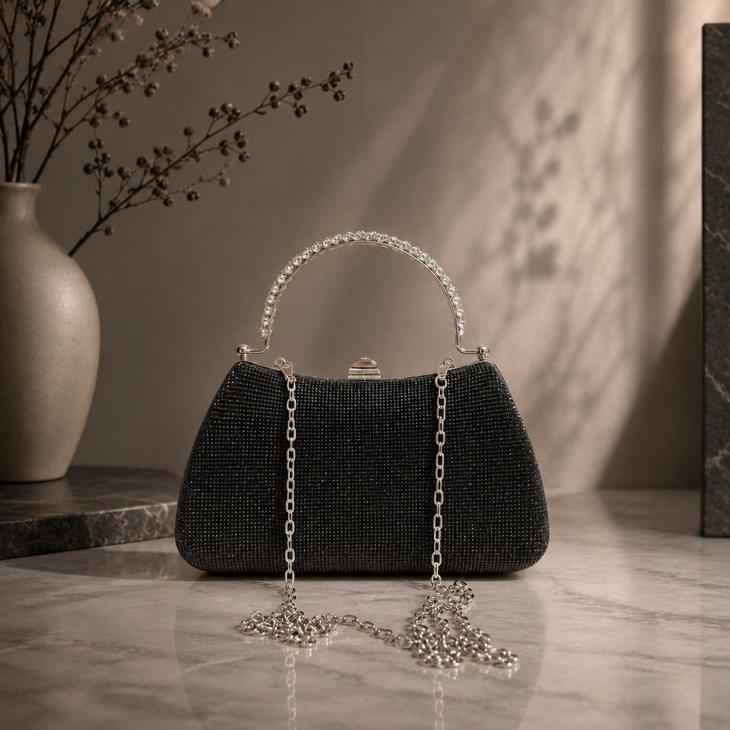 Taşlı Parıltılı Portföy El Çantası - Abiye Clutch