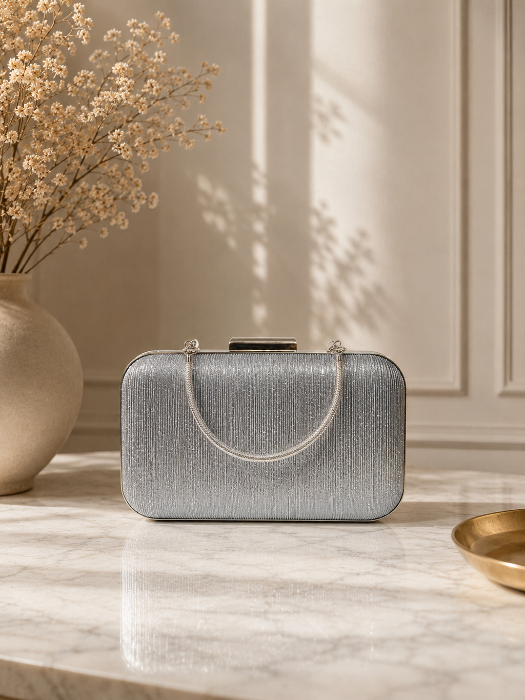 Çizgili Parıltılı Portföy El Çantası - Abiye Clutch
