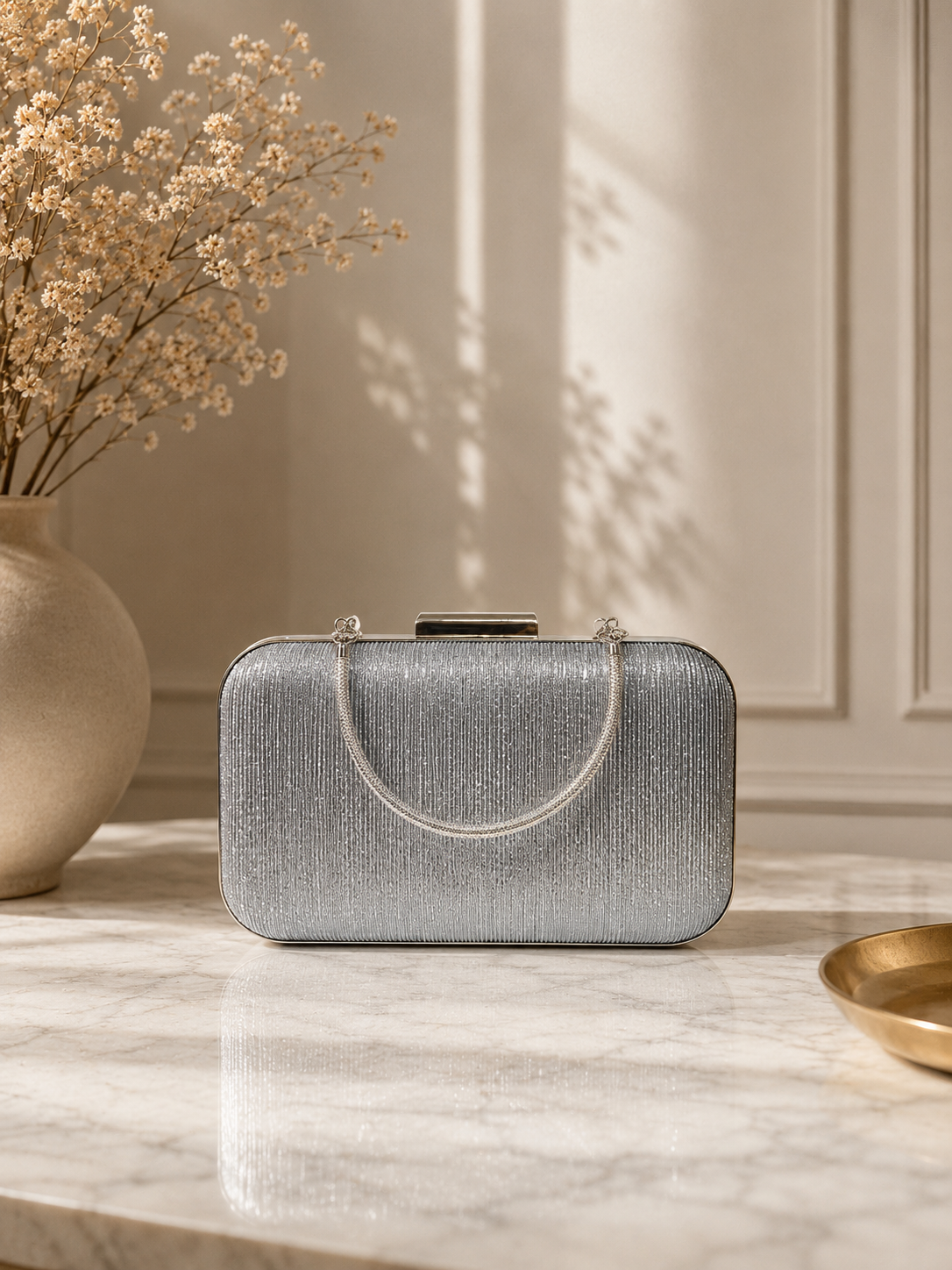 Çizgili Parıltılı Portföy El Çantası - Abiye Clutch