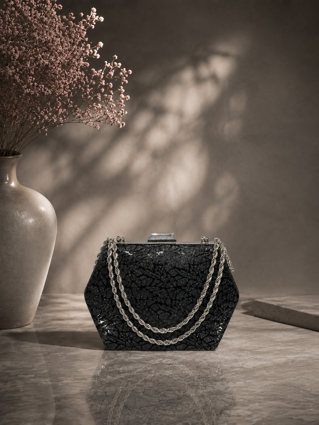 Desenli Parıltılı Portföy El Çantası - Abiye Clutch