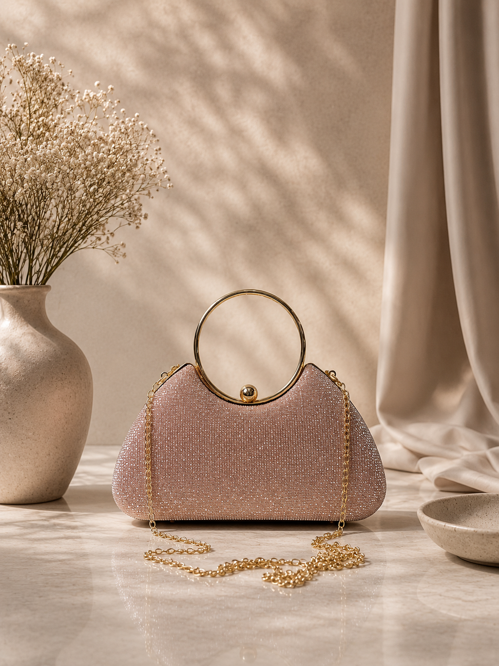 Taşlı Parıltılı Portföy El Çantası - Abiye Clutch