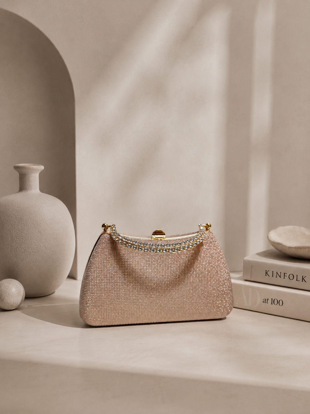 Taşlı Parıltılı Portföy El Çantası - Abiye Clutch