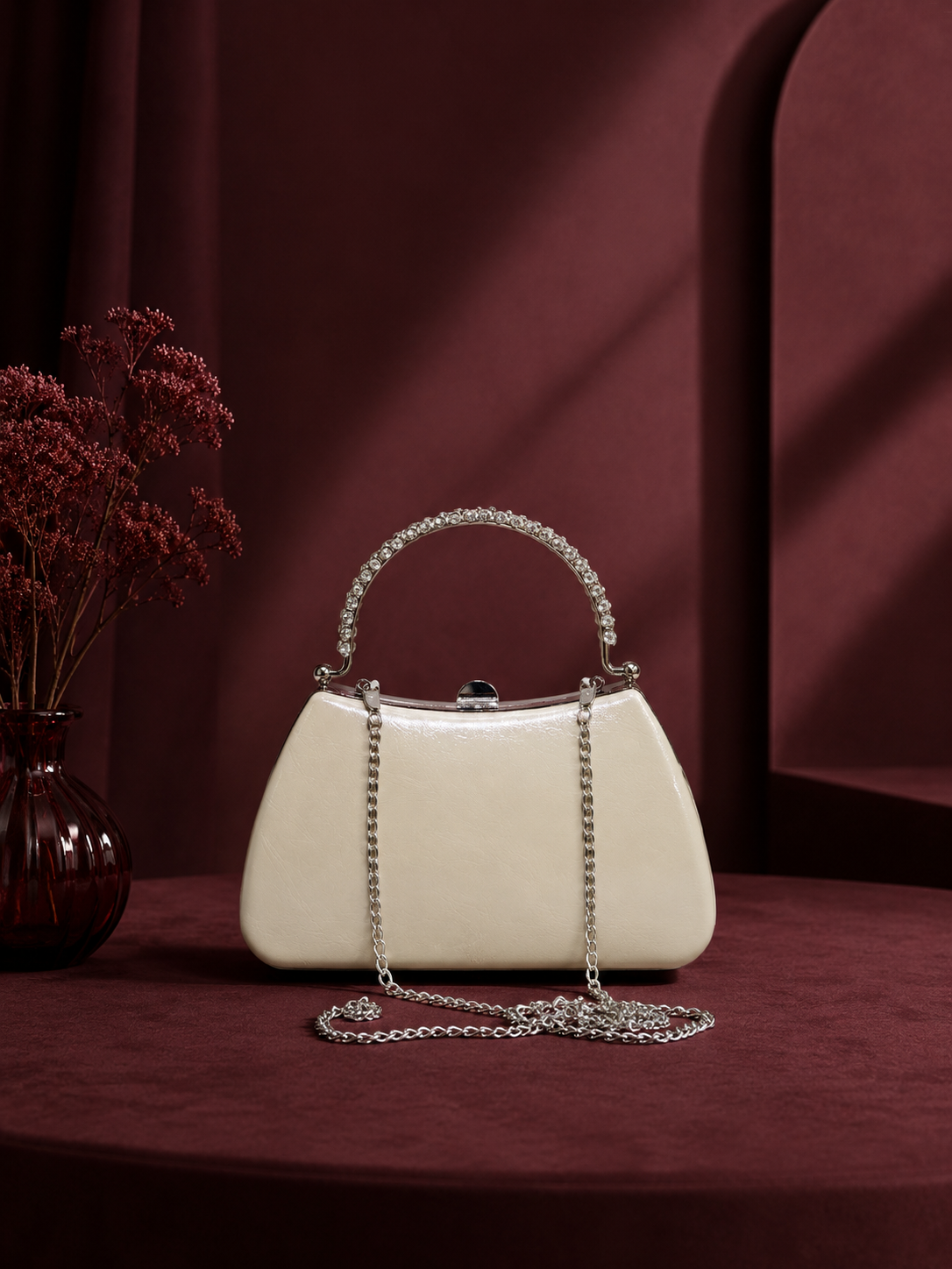 Düz Parlak Portföy El Çantası - Abiye Clutch