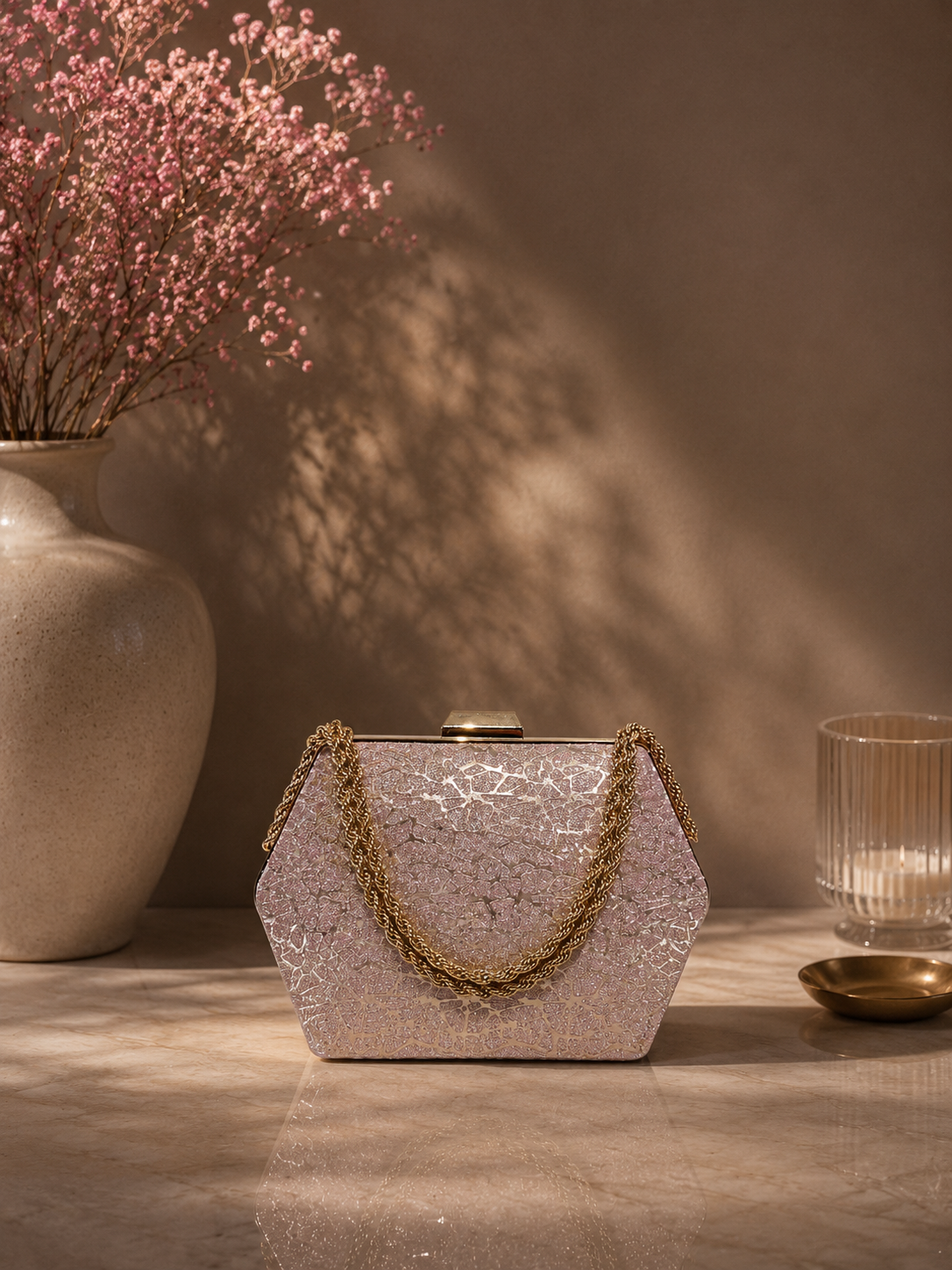Desenli Parıltılı Portföy El Çantası - Abiye Clutch