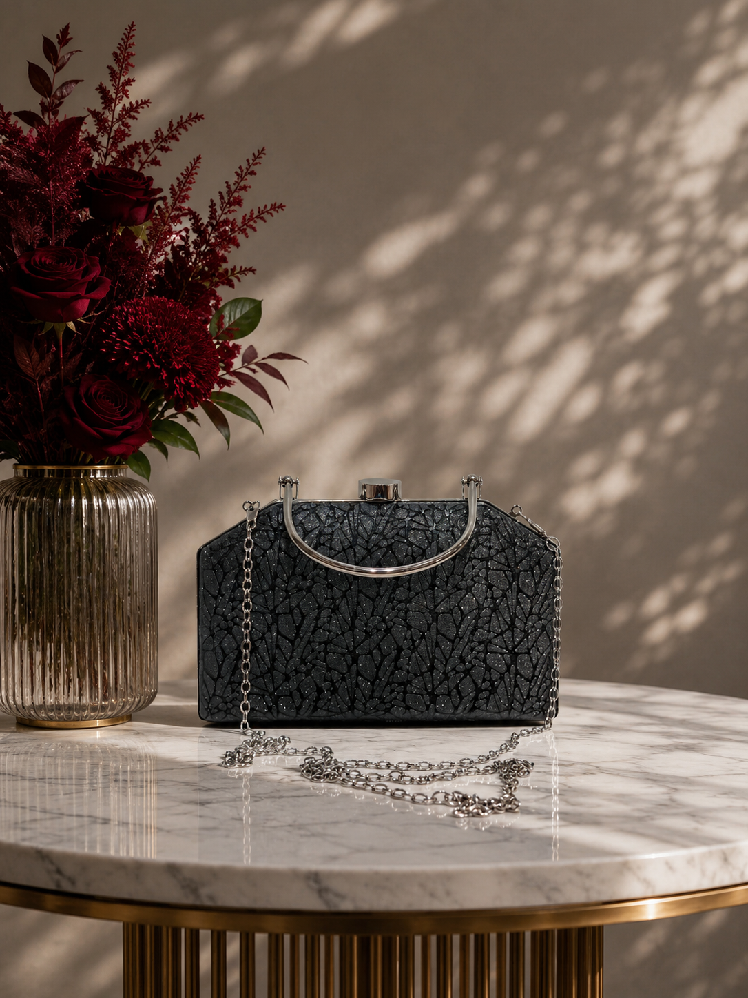 Desenli Işıltılı Portföy El Çantası - Abiye Clutch