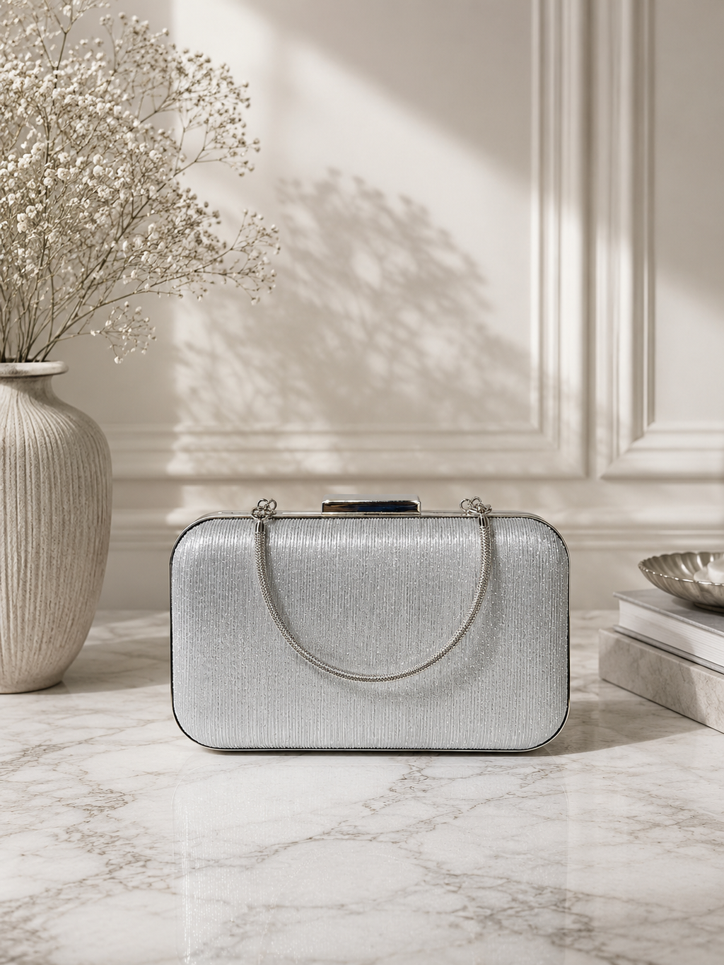 Çizgili Parıltılı Portföy El Çantası - Abiye Clutch
