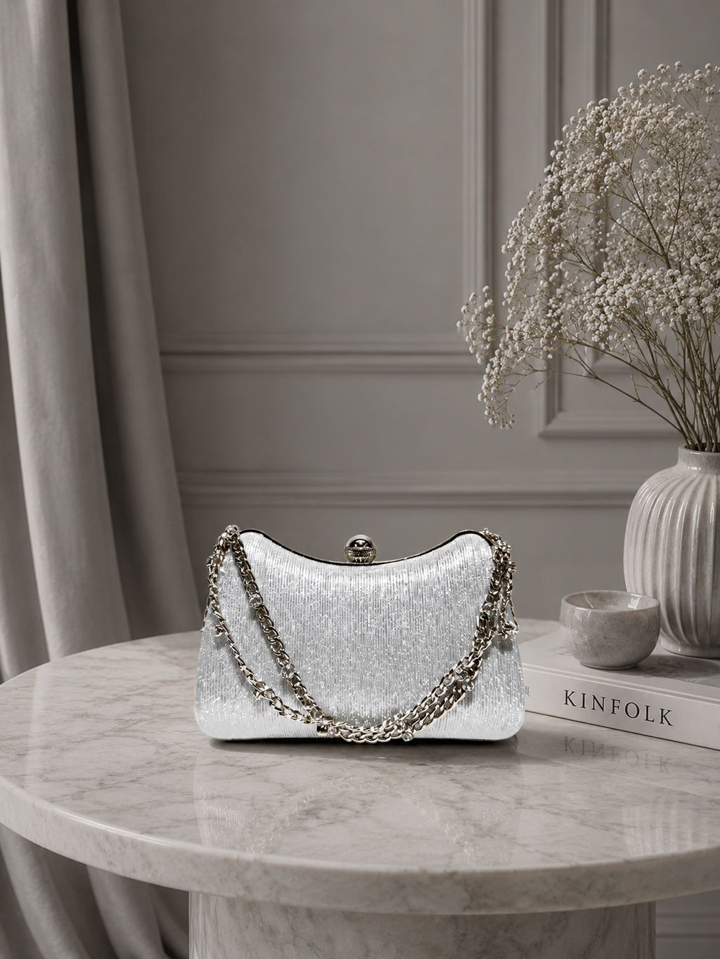 Çizgili Parıltılı Portföy El Çantası - Abiye Clutch