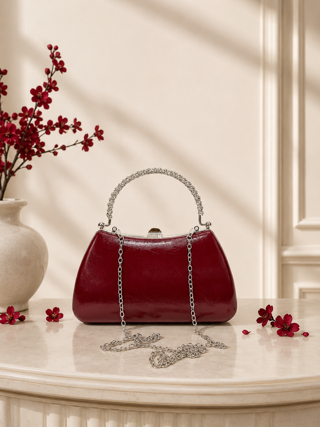 Düz Parlak Portföy El Çantası - Abiye Clutch