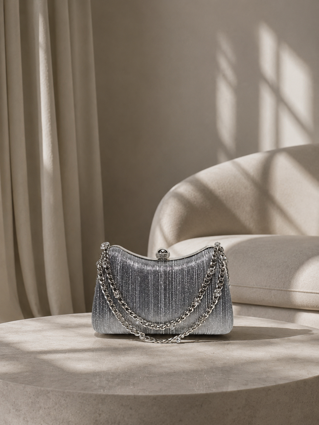 Çizgili Parıltılı Portföy El Çantası - Abiye Clutch