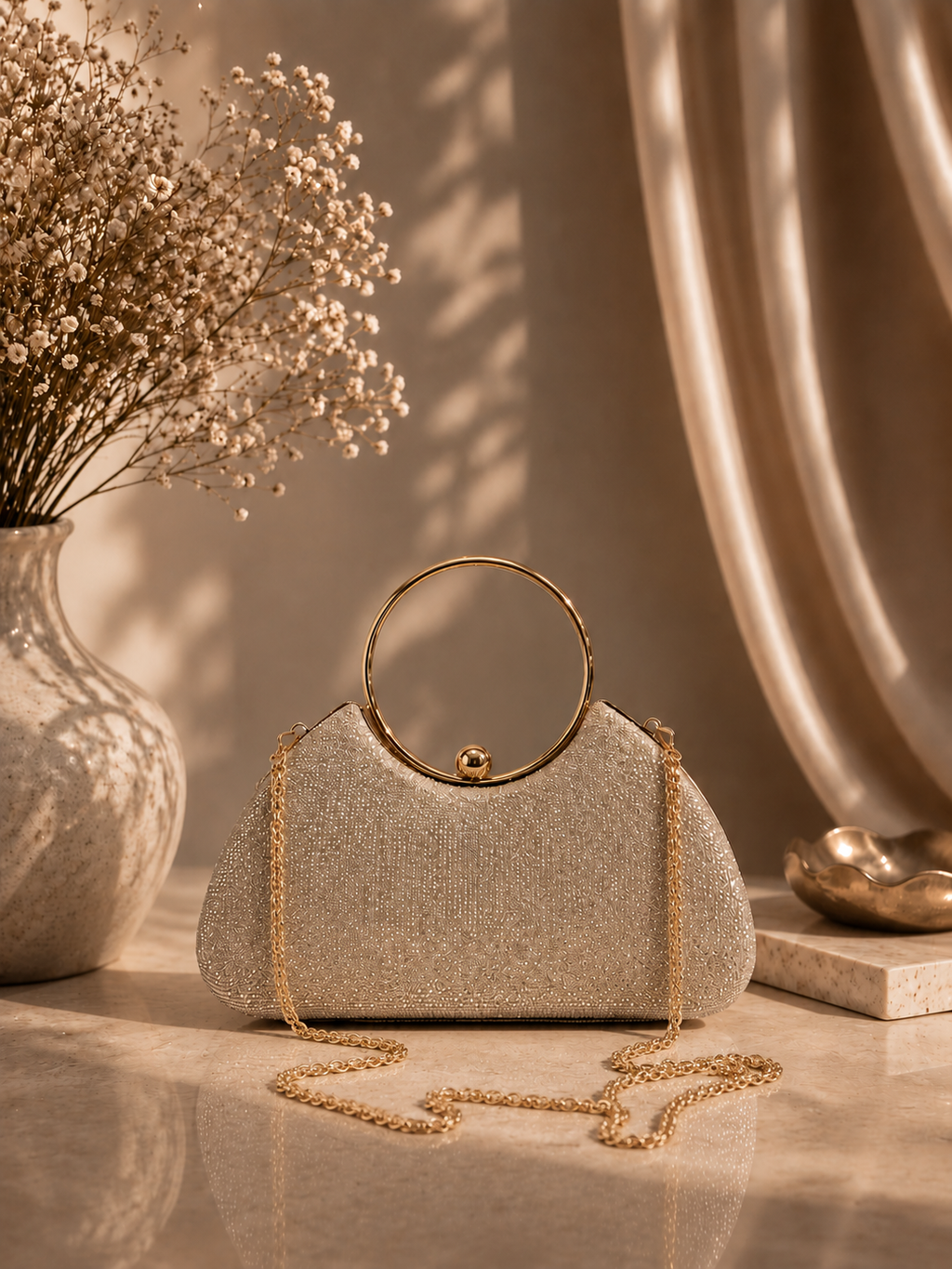 Taşlı Parıltılı Portföy El Çantası - Abiye Clutch