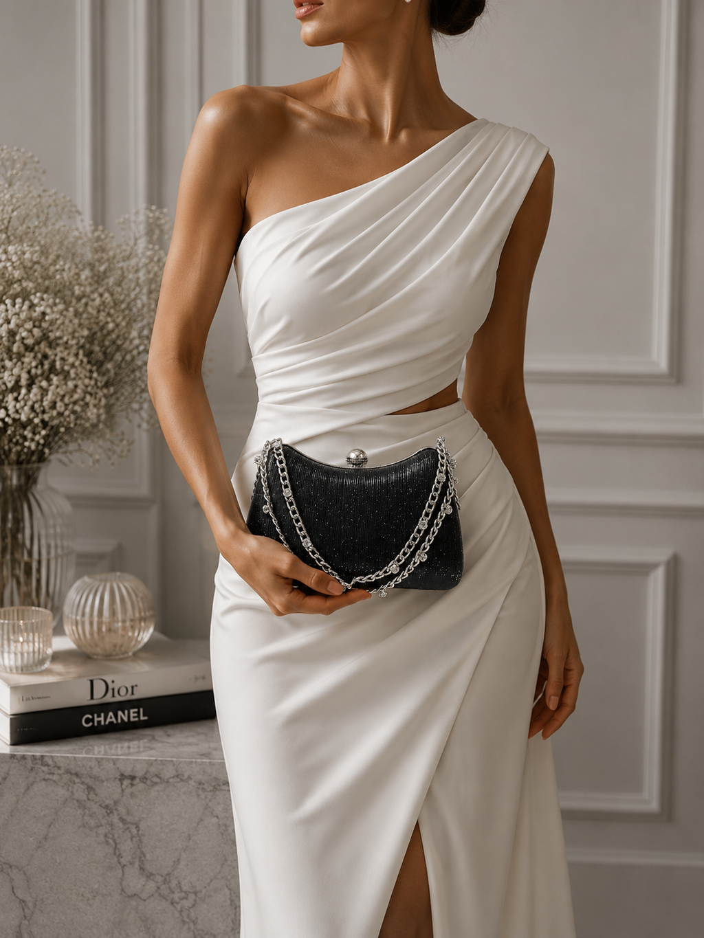 Çizgili Parıltılı Portföy El Çantası - Abiye Clutch