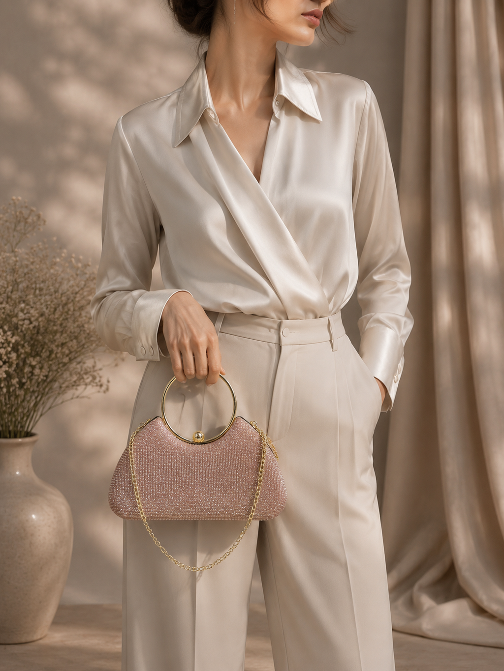 Taşlı Parıltılı Portföy El Çantası - Abiye Clutch