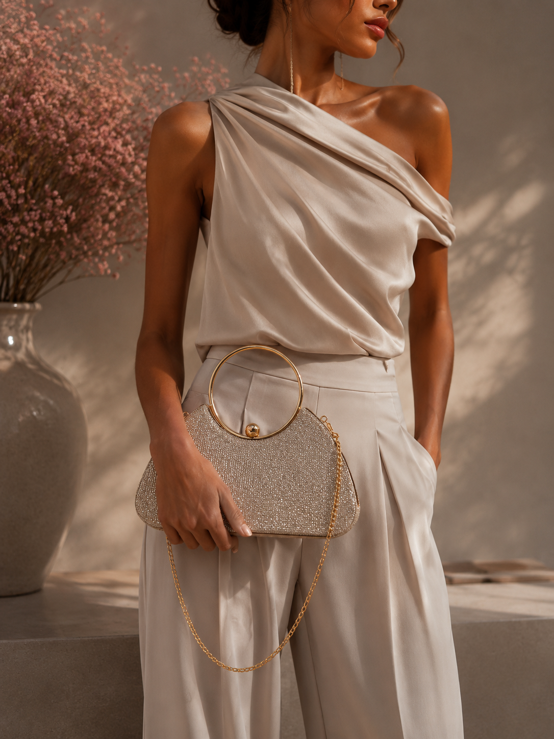 Taşlı Parıltılı Portföy El Çantası - Abiye Clutch