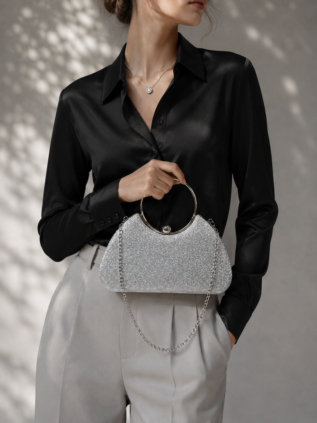 Taşlı Parıltılı Portföy El Çantası - Abiye Clutch