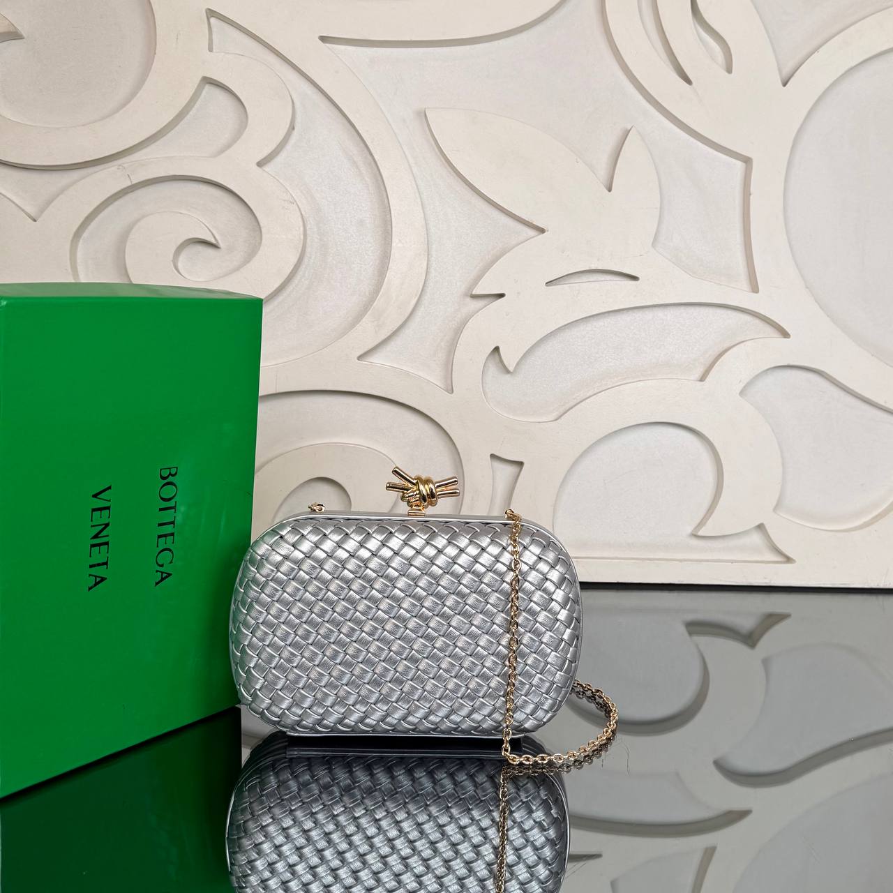 Bottega Veneta Plisse Knot Clutch Medium