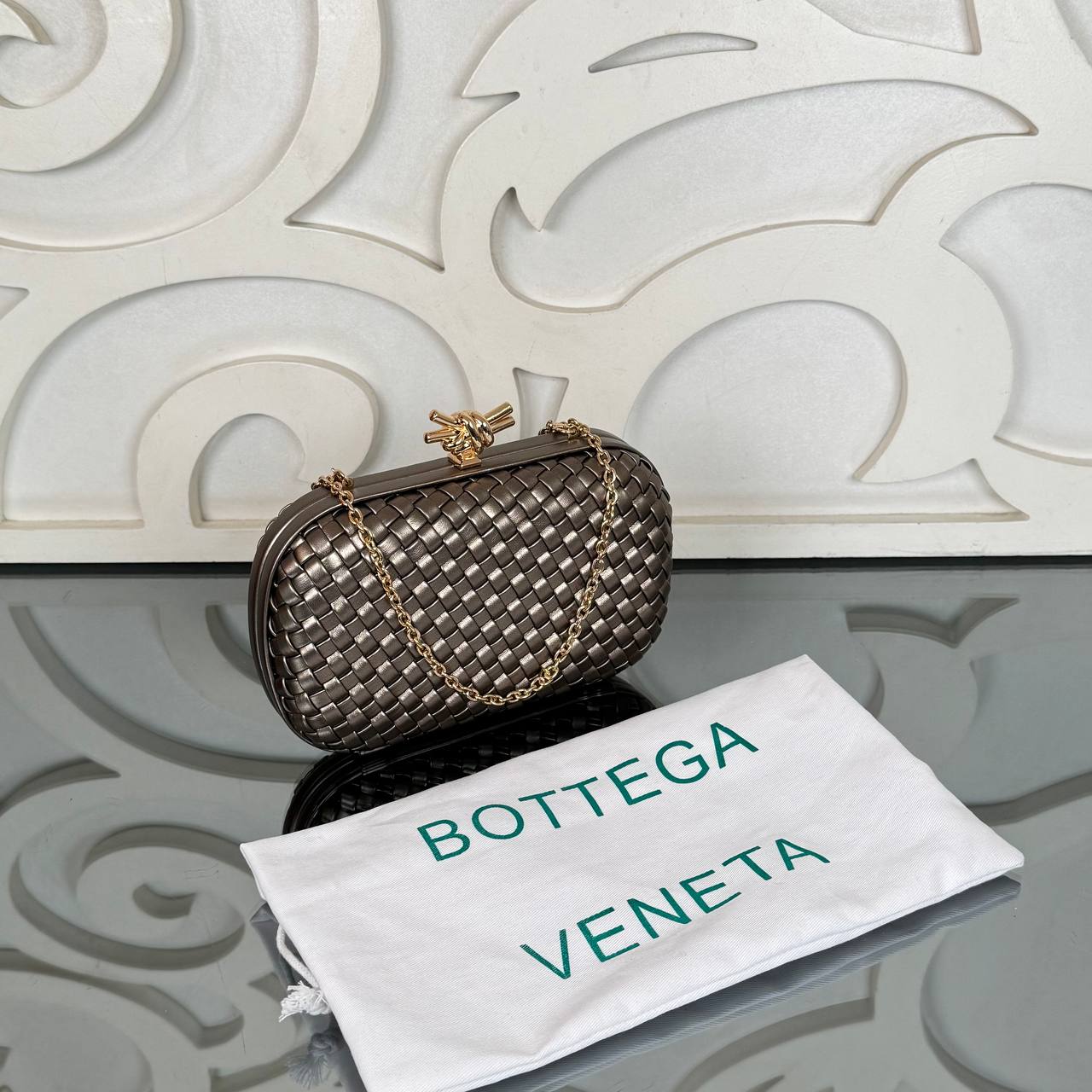 Bottega Veneta Plisse Knot Clutch Medium