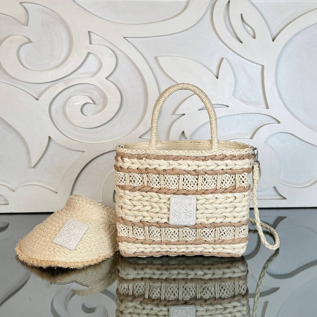 Loewe Raffia Shoulder Bag with Cap (Bag/Cap Set)