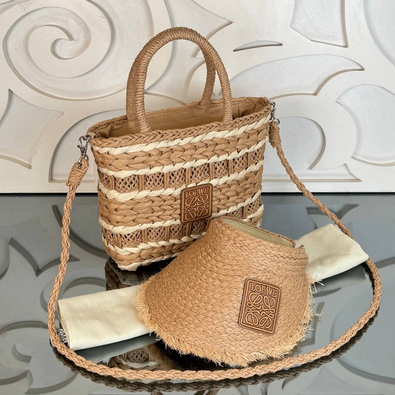 Loewe Raffia Shoulder Bag with Cap (Bag/Cap Set)
