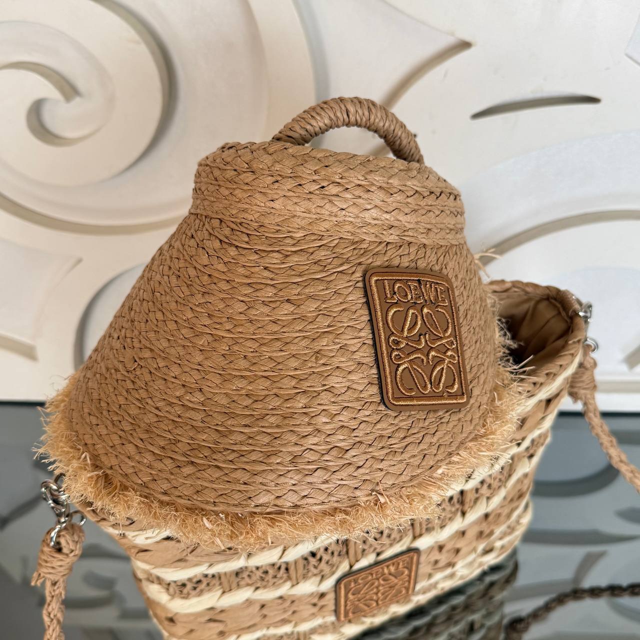 Loewe Raffia Shoulder Bag with Cap (Bag/Cap Set)