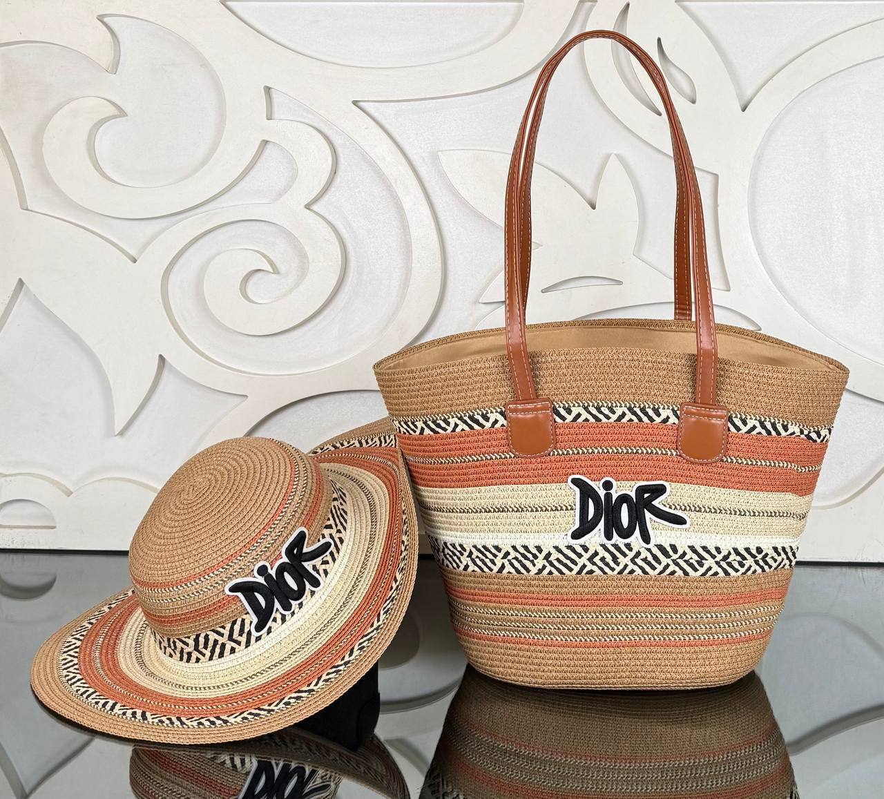 Christian Dior Beach Tote Bag with Hat (Bag/Hat Set)