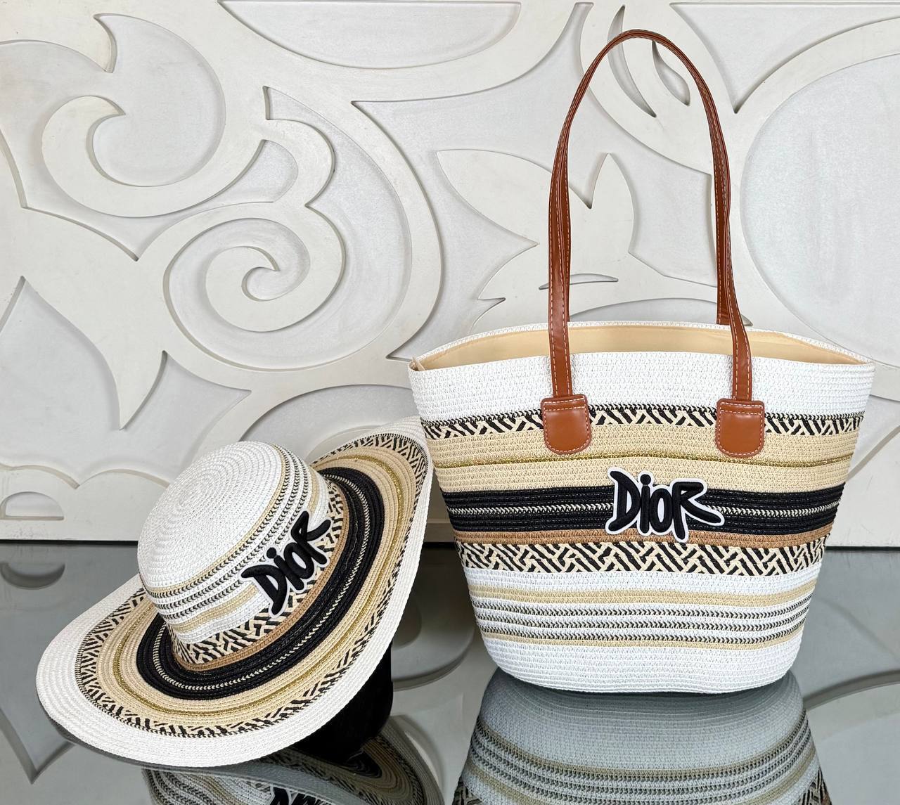 Christian Dior Beach Tote Bag with Hat (Bag/Hat Set)