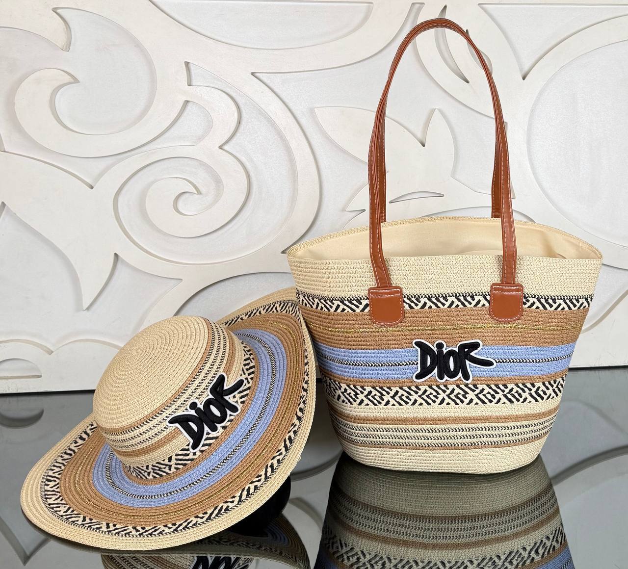 Christian Dior Beach Tote Bag with Hat (Bag/Hat Set)