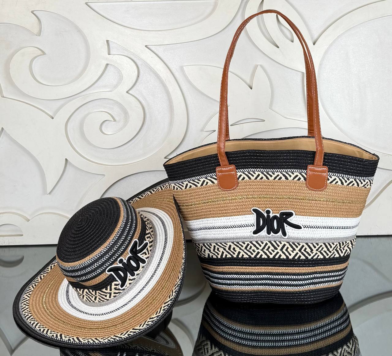 Christian Dior Beach Tote Bag with Hat (Bag/Hat Set)