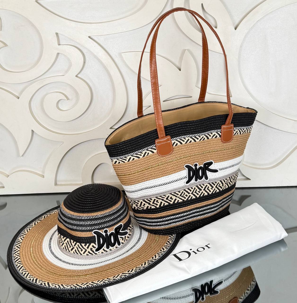 Christian Dior Beach Tote Bag with Hat (Bag/Hat Set)