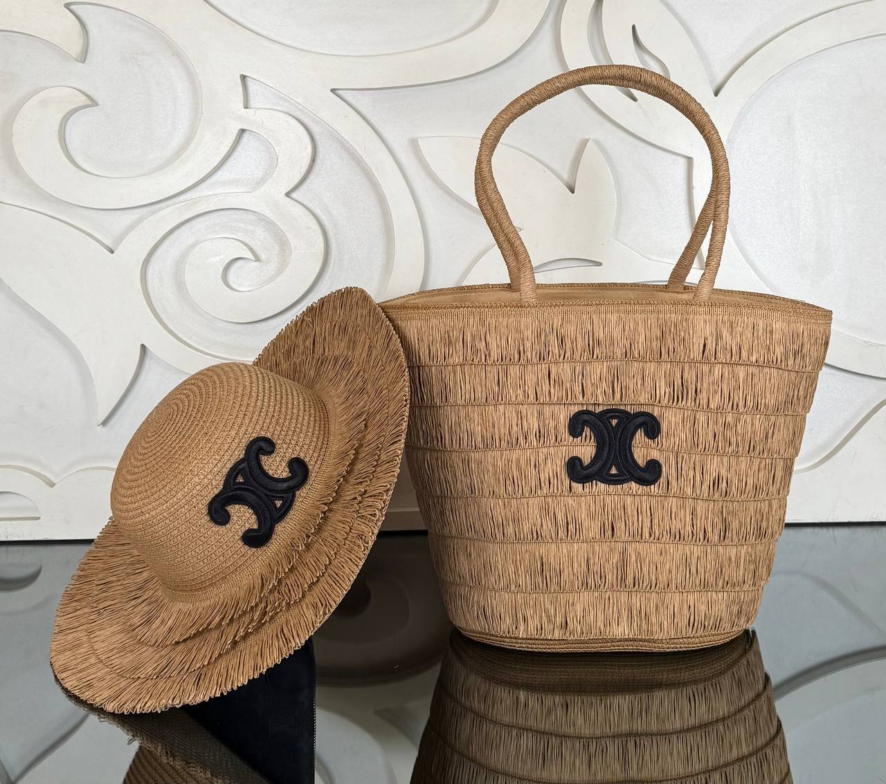 Celine Raffia Tote Bag with Hat (Bag/Hat Set)