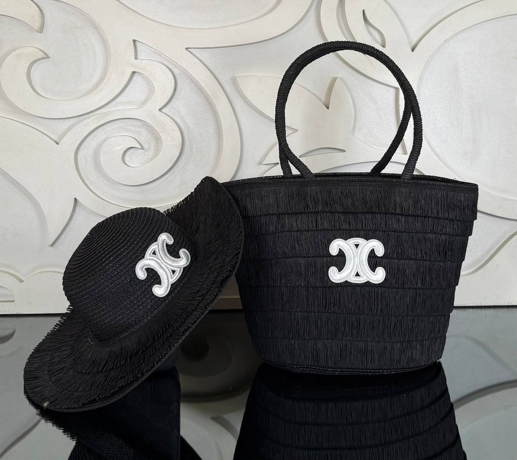 Celine Raffia Tote Bag with Hat (Bag/Hat Set)