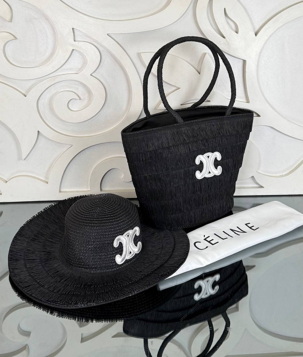 Celine Raffia Tote Bag with Hat (Bag/Hat Set)