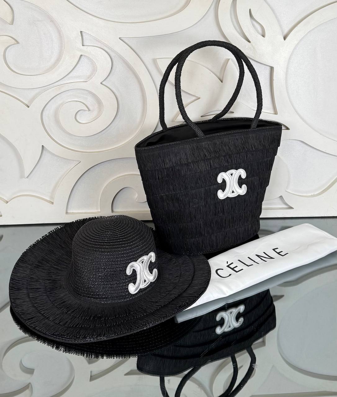 Celine Raffia Tote Bag with Hat (Bag/Hat Set)