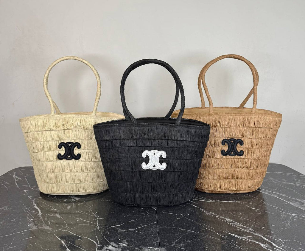 Celine Raffia Tote Bag with Hat (Bag/Hat Set)