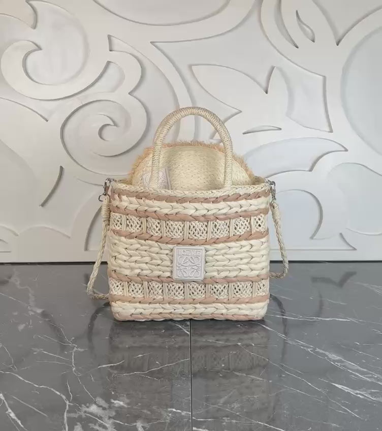 Loewe Raffia Shoulder Bag with Cap (Bag/Cap Set)